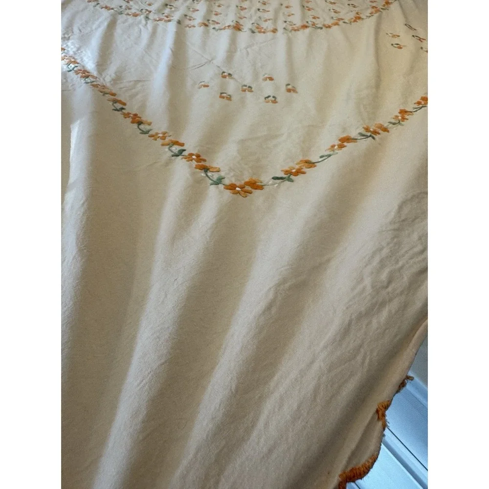 Vintage Handmade Embroidered Cotton Bedspread Coverlet 81.5x92 w/ 2 Pillowcases